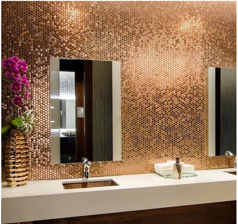 Metal Copper Stainless 3/4" Penny Round Mosaic Tile